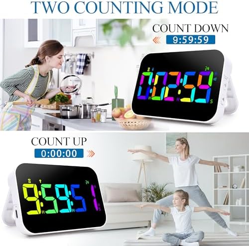 Kitchen LED Digital Timer Rechargeable, RGB Count Down Up Digital