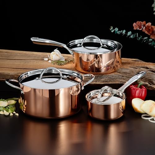 Berghoff Copper Tri-Ply Cookware Set, Stainless Steel Pots & Pans, 6Pc
