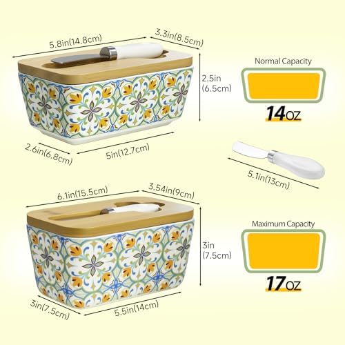 KZJZKJ Ceramic Butter Dish with Lid, Large Green Butter Keeper for 2