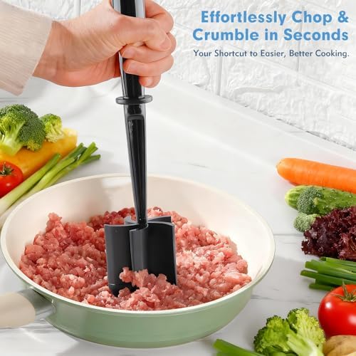 2-Pack Ground Beef Masher, Heat-Resistant Meat Masher with 5 Curved