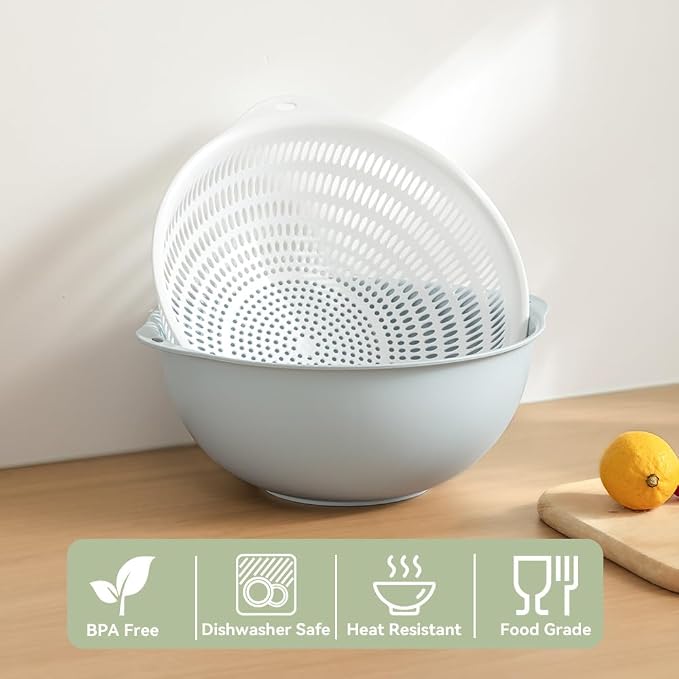 Colander Bowl Set of 2, Nesting Large Capacity Plastic Food Strainer - Image 3