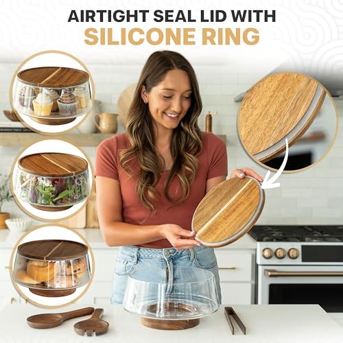 Large Glass Salad Bowl with Lid Set, 5.7 L Decorative Glass Mixing