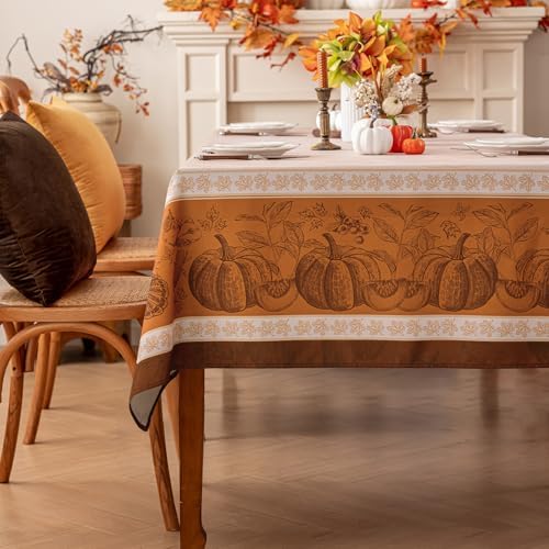 Romanstile Fall Thanksgiving Rectangle Tablecloth 60 x 84 Inch, Orange