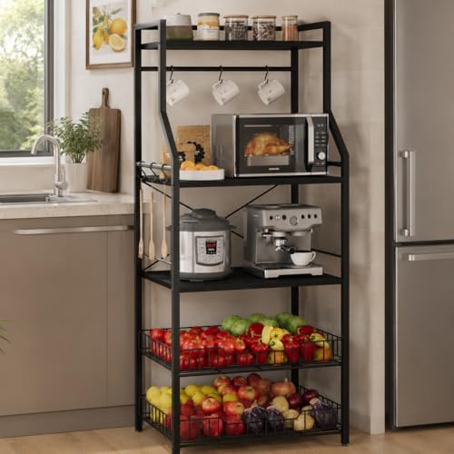 Garvee 5-Tier Kitchen Bakers Rack with 2 Wire Baskets