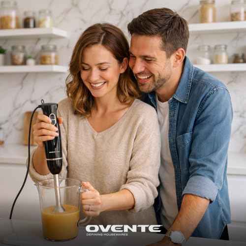 OVENTE Electric Hand Blender Set with 2 Mixing Speeds, 300W Black