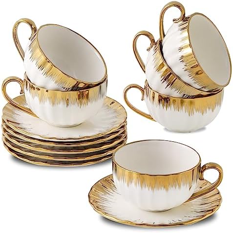 LETAOTAO Cappuccino Cups with Saucers, 7 oz Porcelain Double Espresso