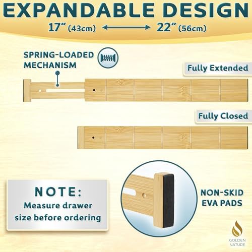 Bamboo Drawer Organizer with Inserts & Labels, 17-22", Kitchen