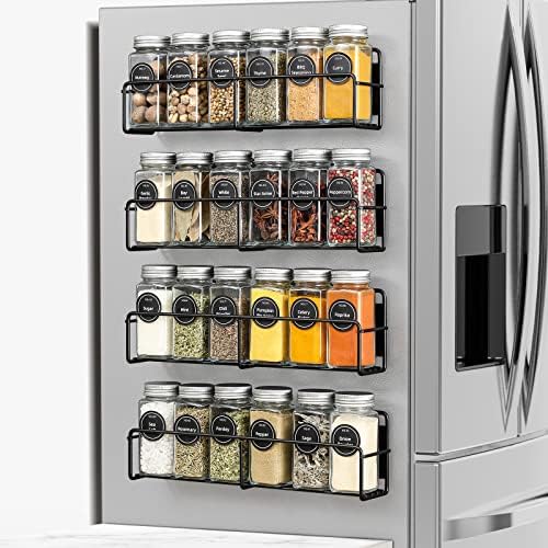 VITEVER Magnetic Spice Rack, 4 Pack, 24 Glass Jars