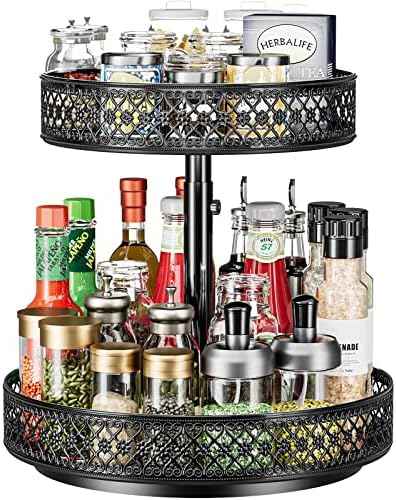 2 Tier Lazy Susan Organizer - Adjustable Rotating Spice Rack 12 inch