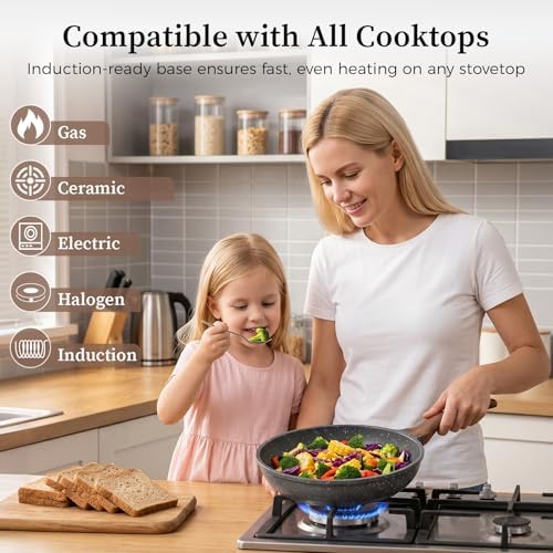 YASHE 3Pcs Granite Nonstick Frying Pan Set(8/9.5/11 inch) Induction Ready