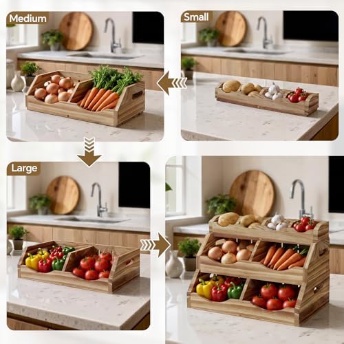 3-Tier Solid Wood Potato and Onion Storage Bin for Kitchen Counter