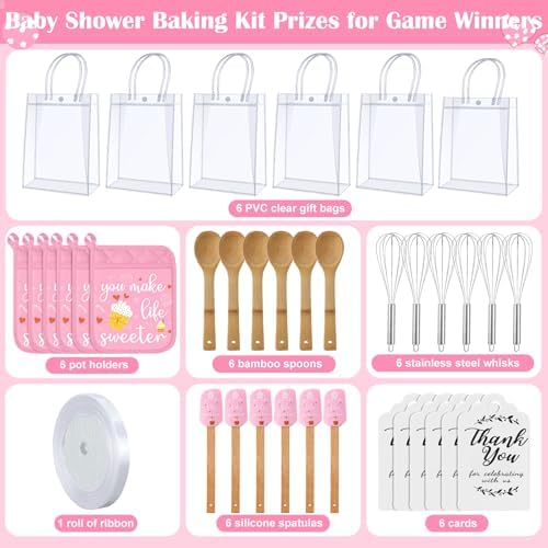 Teenyyou 6 Sets Baby Shower Prizes Potholder Spatula Spoon Whisk,Cake