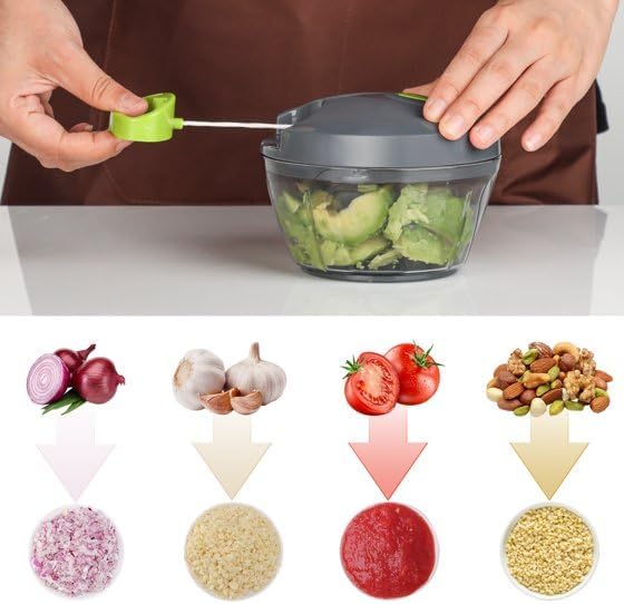 Manual Food Processor Vegetable Chopper, Portable Hand Pull String