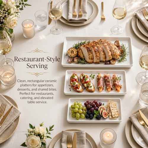 Delling Large Serving Platter, 16/14/12 Inch Rectangular Serving Trays for Serving Food, Serving Tray for Party - Set of 3, White