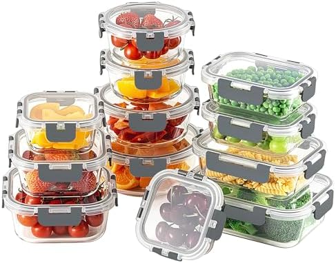 Glass Food Storage Containers with Lids, 24pc Set
