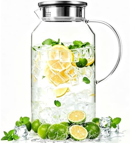 1 Gallon Glass Pitcher with lid,128oz Borosilicate Glass Carafe for