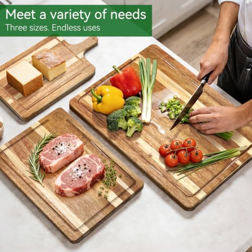 Acacia Wood Cutting Board Set of 3 – Non-Toxic & Pre-Oiled Cutting