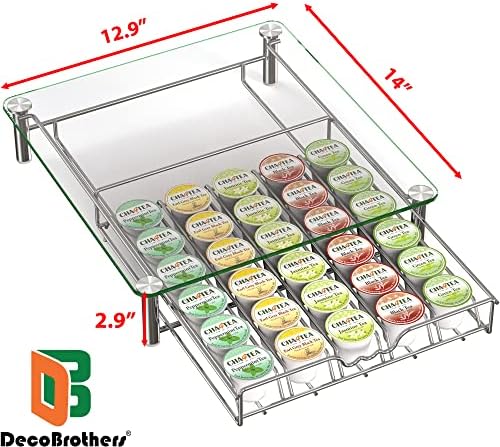 Deco Brothers Tempered Glass K-Cup Holder Drawer for 30 Coffee Pods, Chrome