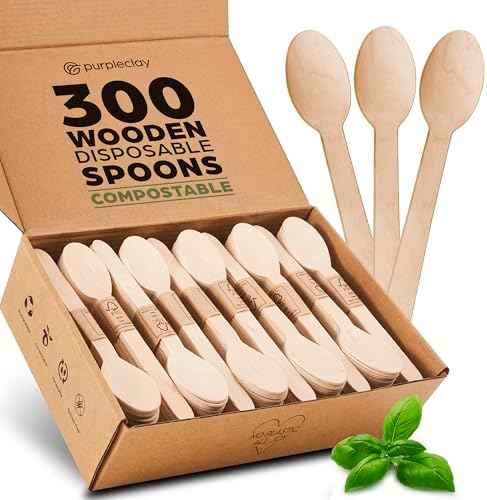 PURPLECLAY Disposable Wooden Spoons for Eating – 300 Pack Wooden
