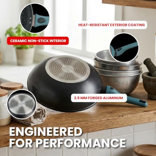Ravon Nonstick Wok Pan with Glass Lid and Detachable Handle, 12.4in