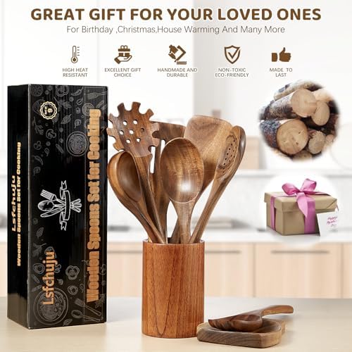 10 Piece Natural Teak Wooden Kitchen Utensil Set