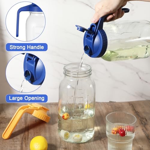 3 Pack Glass Mason Jar Pitcher with Pour Spout Lid, 64OZ Leak-proof