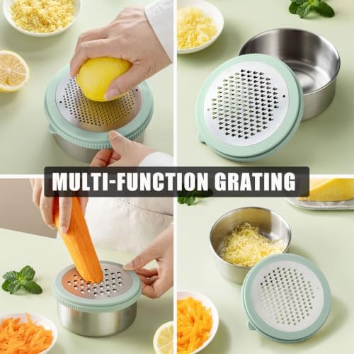 Stainless Steel Box Grater with Container, Mint Green