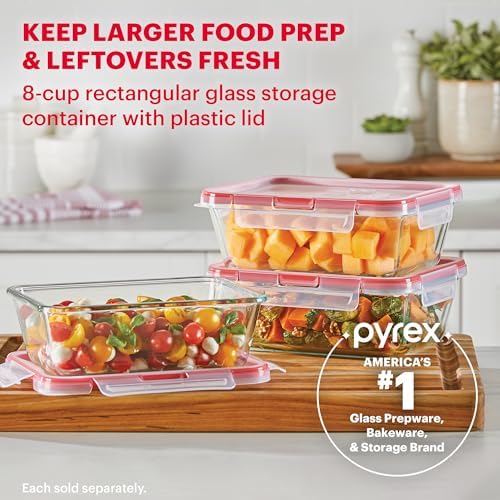 Pyrex Freshlock Glass Food Storage Container, 8 Cup, 2 Pack
