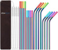 StrawExpert Set of 16 Reusable Stainless Steel Straws with Travel Case