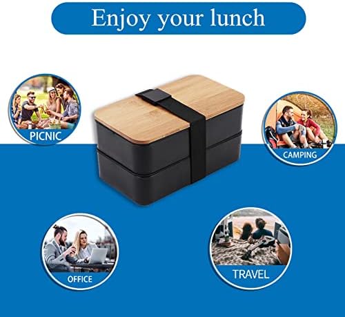 Japanese Bamboo Bento Box with Compartments and Utensils Stackable