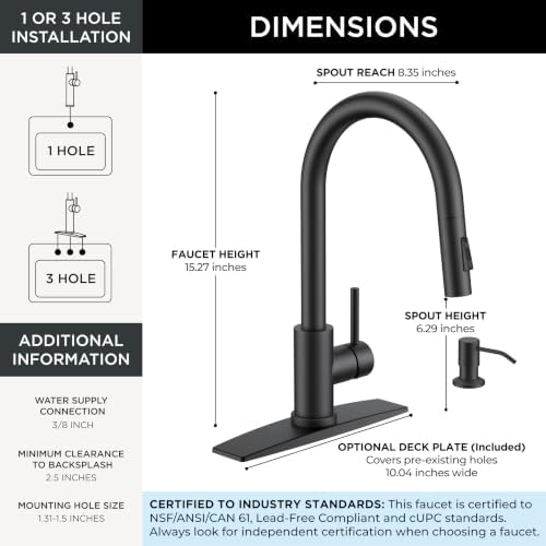 FORIOUS Pull Down Kitchen Faucet with Soap Dispenser, Matte Black