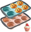 RAYBIN 2 Pack Silicone Muffin Pans for Baking, 6 Cup Nonstick Cupcake
