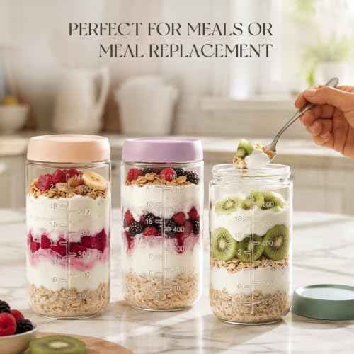 KEMORELA 24oz Overnight Oats Containers with Lids