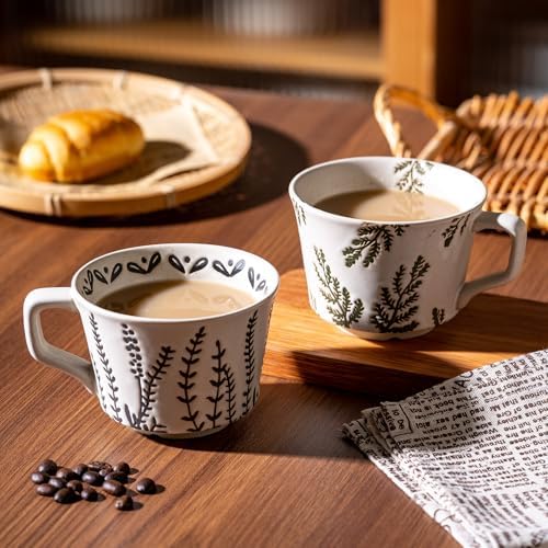 Ceramic Mugs 11 oz Unique Luxurious Cups Set of 4 with Premium Spoon