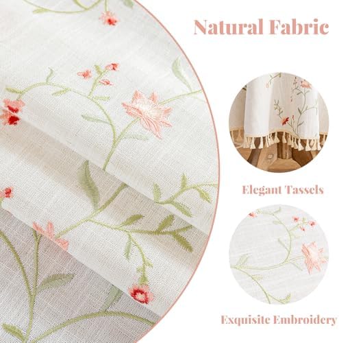 Alsoo Round Linen Tablecloth 55", Farmhouse Table Cloth with Pink