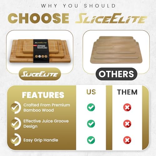 SliceElite 3 PCs Butcher Knife and Bamboo Cutting Board Set