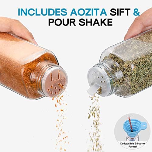 AOZITA 14 Pcs Glass Spice Jars with Spice Labels - 8oz Empty Square