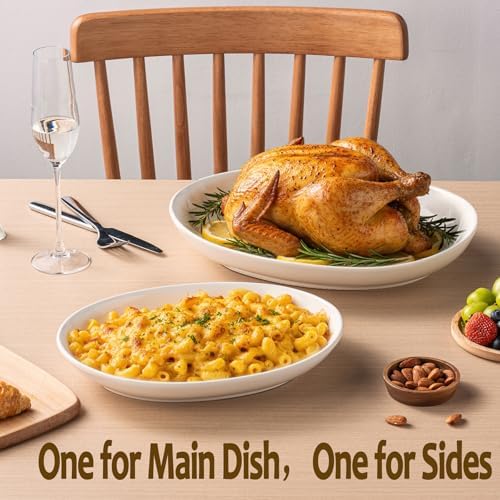 Oval Serving Platters Set of 2 (14" & 12"), Large Wide Ceramic Serving