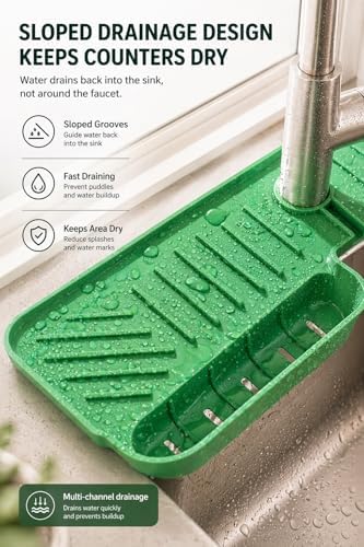 Silicone Kitchen Sink Splash Guard Faucet Mat with Deep Storage