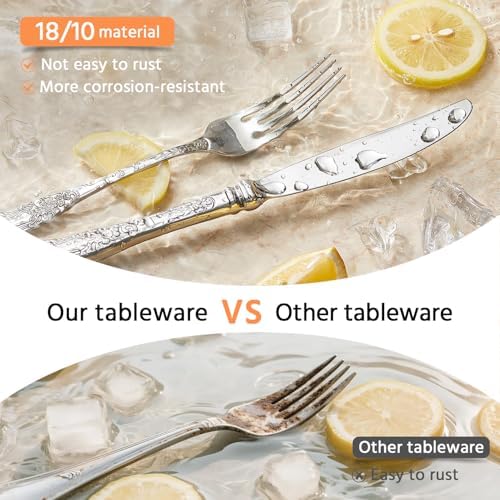 Silverware Set for 8, 40pc Vintage Flatware Set, 18/10 Stainless Steel