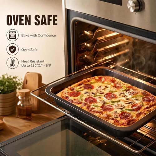 Qinyoung 1 Pcs Black Cake Pan with Lid and Handle, 9 X 13 Inch