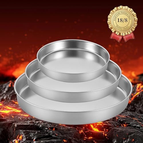 Inqibee 8-9.5-11 Inch Round Cake Pan Set, Stainless Steel Textured