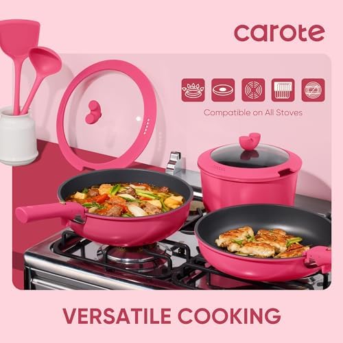 CAROTE 15pcs Pots and Pans Set Non Stick, Cookware Set Detachable