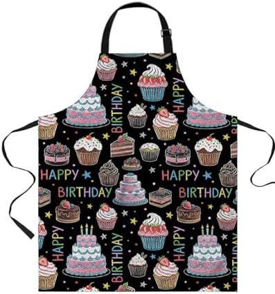 Happy Birthday Aprons for Women Men with Pockets, Cartoon Funny