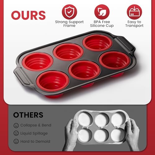 Silicone Muffin Pans for Baking with Metal Frame - 6 Cups Cupcake Pans