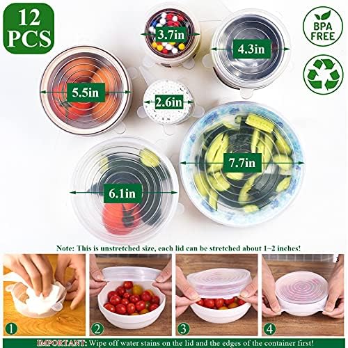 Silicone Stretch Lids, 12 Pack, 6 Sizes Reusable Bowl Covers