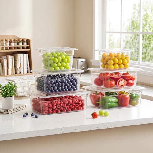 Bekith 2 Pack Plastic Food Pans with Lids, Half Size 4 Inch Deep