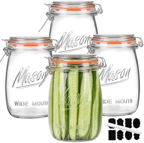 Anwoi 32OZ Wide Mouth Glass Storage Jars with Airtight Hinged Lids