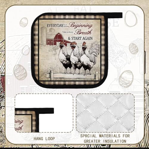 Bencailor 12 Pcs Christmas Pot Holders with Pocket, Chicken Rooster