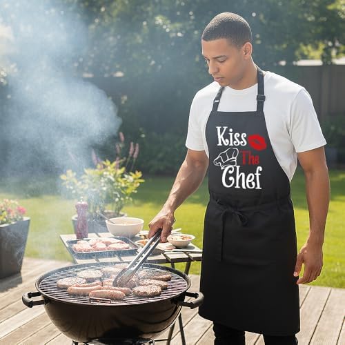 Kiss the Chef Apron Gifts for Men,Adjustable Grilling Cooking Aprons
